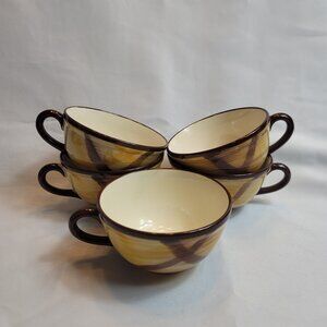 FIVE Metlox Poppytrail Vernon Kilns Organdie Cups Brown Yellow Plaid